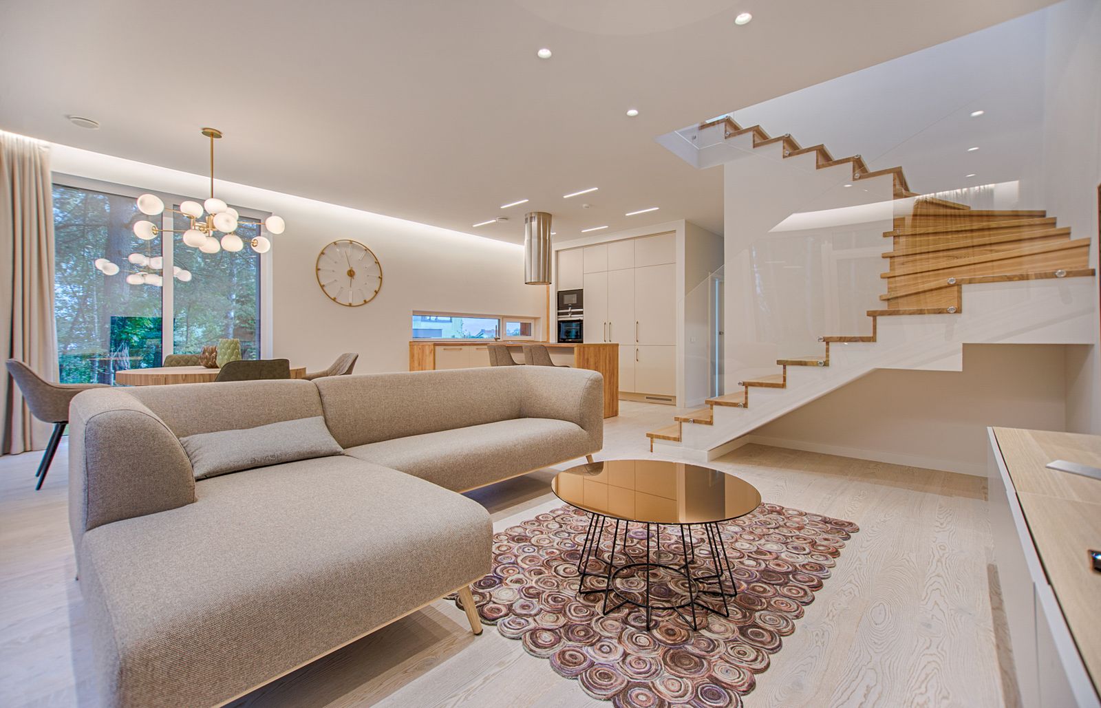 A warmly-lit modern home interior with recessed lighting — the standard of careful electrical work SB Electrical delivers